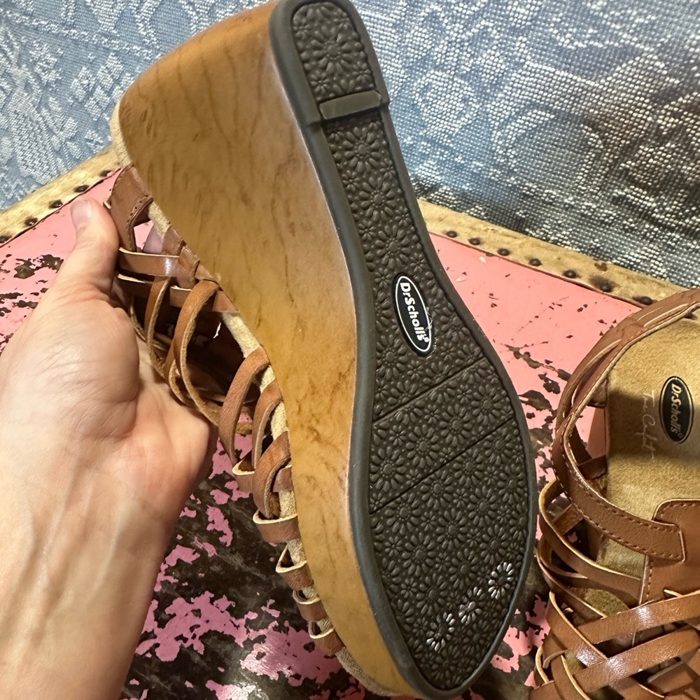DR SCHOLLS wooden wedge brown sandal sz 8 - NWT - Picture 7 of 8